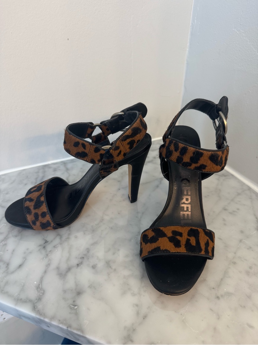 Leopard Print Ankle-Strap High Heel Sandals - Brown